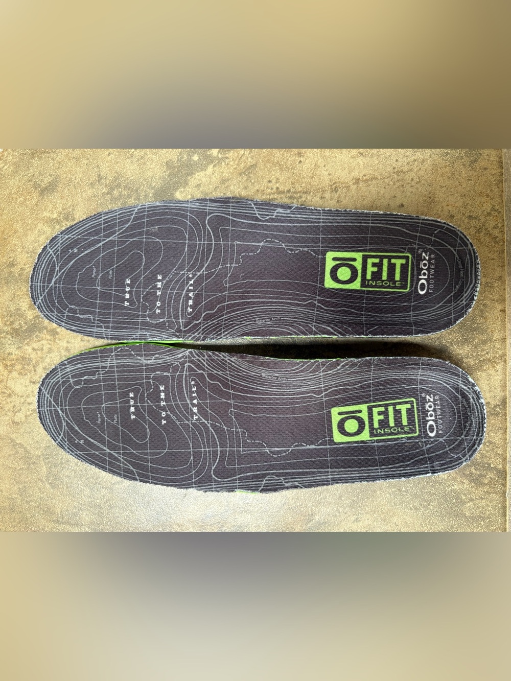 New, cut, Oboz trail insole Black & Green size 7-8